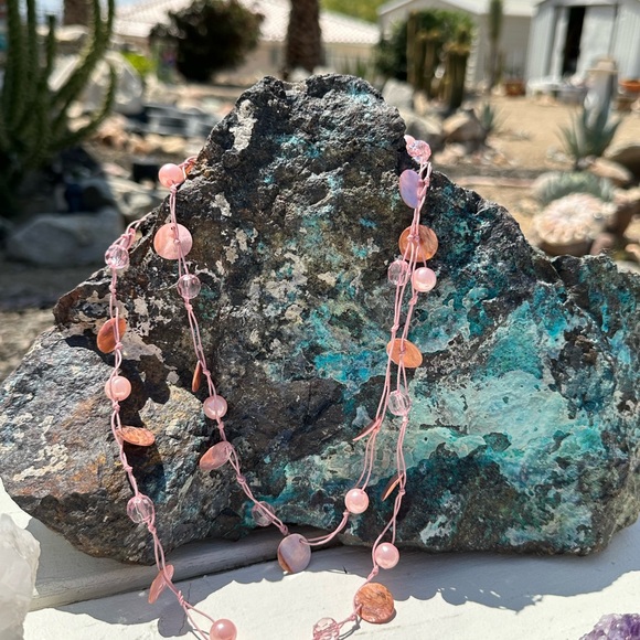 Soft Pink Shell & Crystal Beaded Necklace - Picture 2 of 4